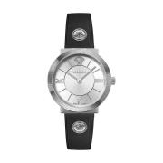 Elegante Zilvergrijze Leren Quartz Horloge Versace , Black , Dames