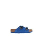 Blauwe Suède Platte Sandalen Birkenstock , Blue , Dames