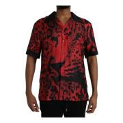 Rode Luipaard Zijden Knoopshirt Dolce & Gabbana , Multicolor , Heren