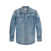 Blauwe denim western stijl overhemd Ralph Lauren , Blue , Heren