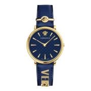 Blauw Leren Analoge Horloge Elegant Stijlvol Versace , Blue , Dames