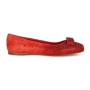 Kristalversierde Leren Ballerina Flats Salvatore Ferragamo , Red , Dam...