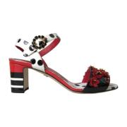 Kristal Bloemen Leren Sandalen Dolce & Gabbana , Multicolor , Dames