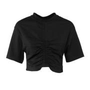 Zwarte Gerimpelde Katoenen T-shirt Semicouture , Black , Dames