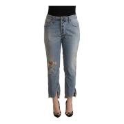Versleten Mid Taille Cropped Denim Jeans Cycle , Blue , Dames