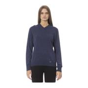 Blauwe V-hals Ribtrui Monogram Detail Baldinini , Blue , Dames