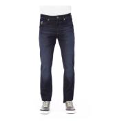 Jeans met logo knoop en contrast stiksels Baldinini , Blue , Heren