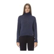 Blauwe Geribbelde Trui met Lange Mouwen Baldinini , Blue , Dames