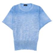 Azuren Linnen Gebreid T-shirt Roberto Collina , Blue , Dames