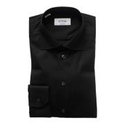 Hedendaagse Signature Twill Shirt Zwart Eton , Black , Heren