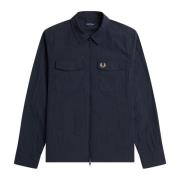 Navy Rits Overhemd Lichtgewicht Textuur Fred Perry , Blue , Heren