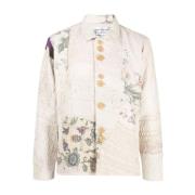 Beige Bloemen Patchwork Katoenen Jas By Walid , Multicolor , Heren