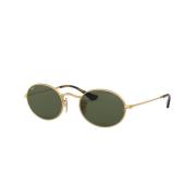 Gold Oval Metal Sunglasses Green Lens Ray-Ban , Yellow , Unisex