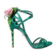 Groene Bloem Satijnen Enkelband Sandalen Dolce & Gabbana , Green , Dam...