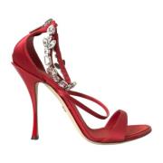Kristal Enkelband Rode Sandalen Dolce & Gabbana , Red , Dames