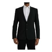 Blauwe Notch Jas Blazer Slim Fit Dolce & Gabbana , Blue , Heren