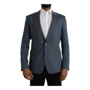 Blauwe Linnen Zijden Blazer Slim Fit Dolce & Gabbana , Blue , Heren