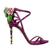 Paarse Bloemrijke Satijnen Hoge Hak Sandalen Dolce & Gabbana , Purple ...