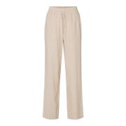 Beige Linnen Broek met Hoge Taille en Wijde Pijpen Selected Femme , Be...