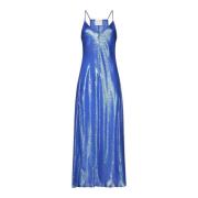 Blauwe Metallic Jacquard Slip Jurk Forte Forte , Blue , Dames