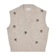 Bee Brooch Oversized Knit Vest Munthe , Beige , Dames