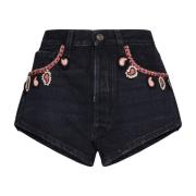 Zwarte Denim Energie Shorts Alanui , Black , Dames