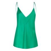 Zijden V-hals Spaghetti Strap Top Forte Forte , Green , Dames