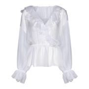 Witte Zijden V-Hals Gerimpelde Blouse Dolce & Gabbana , White , Dames