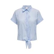 Cap Sleeve Knot Shirt Blauw/Wit Streep Only , Blue , Dames