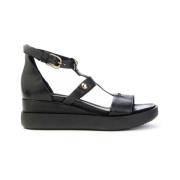 Leren Sleehak Sandaal Slave Stijl Mjus , Black , Dames