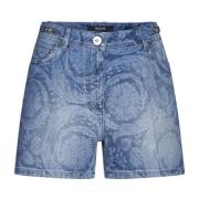 Abstract Patroon Denim Shorts Versace , Blue , Dames