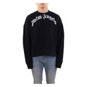 Curved Logo Crew Palm Angels , Black , Heren