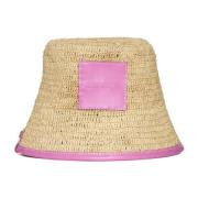 Geweven Raffia Brede Rand Hoed Jacquemus , Pink , Dames