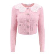 Alpaca Blend Lace Detail Cardigan Self Portrait , Pink , Dames