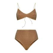 Karamelbruin Glitter Driehoek Bikini Set Oseree , Beige , Dames