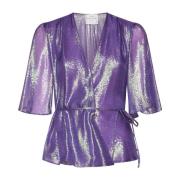 Metallic Paarse V-Hals Top Forte Forte , Purple , Dames