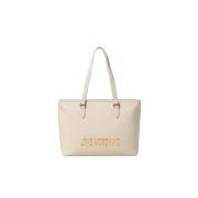 Elegante Avorio Leren Shopper Tas Moschino , Beige , Dames