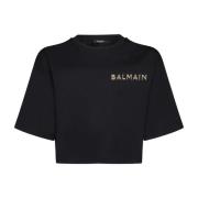 Zwart/Zilver-tone Logo Crew Neck T-shirt Balmain , Black , Dames