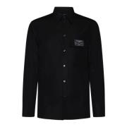Zwarte Katoenen Shirt Logo Patch Dolce & Gabbana , Black , Heren