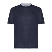 Blauwe Gelaagde Zijde-Katoen T-shirts Polos Brunello Cucinelli , Blue ...