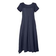 Linnen A-lijn jurk met zijzakken Vicario Cinque , Blue , Dames