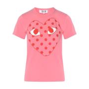 Roze T-shirt met rode hart Comme des Garçons Play , Pink , Dames