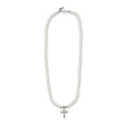 Prachtige Parelketting met Kruis Hanger Emanuele Bicocchi , White , He...