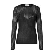 Zwart Glitter Longsleeve Ronde Hals Modström , Black , Dames