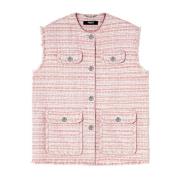 Wit Roze Tweed Franje Vest Versace , Multicolor , Dames