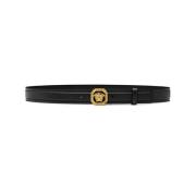 Medusa Zwarte Leren Riem Versace , Black , Heren