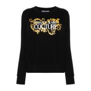 Barocco Print Crew Neck Sweater Versace Jeans Couture , Black , Dames