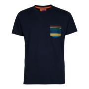 Italiaans Katoenen T-shirt met Multikleur Strepen Gallo , Multicolor ,...