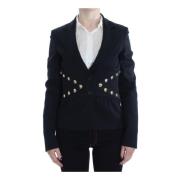 Zwart Gouden Knoop Blazer Jas Exte , Black , Dames