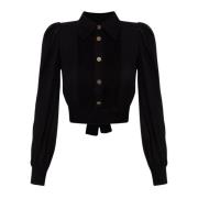 Dames Strikblouse Viscose Effen Kleur Elisabetta Franchi , Black , Dam...